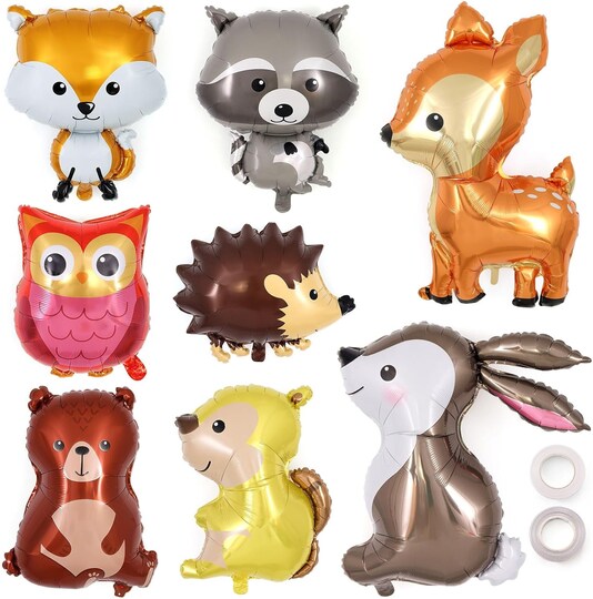 Citrus; Woodland Animal Balloons, 8 Pcs Large Cute Forest Animal Balloons, Deer Fox Squirrel Rabbit Balloons for Woodland Themed Party Camping Birthday Baby Shower Gender Reveal; Category:Baby Shower & Gender Reveal; Image:1